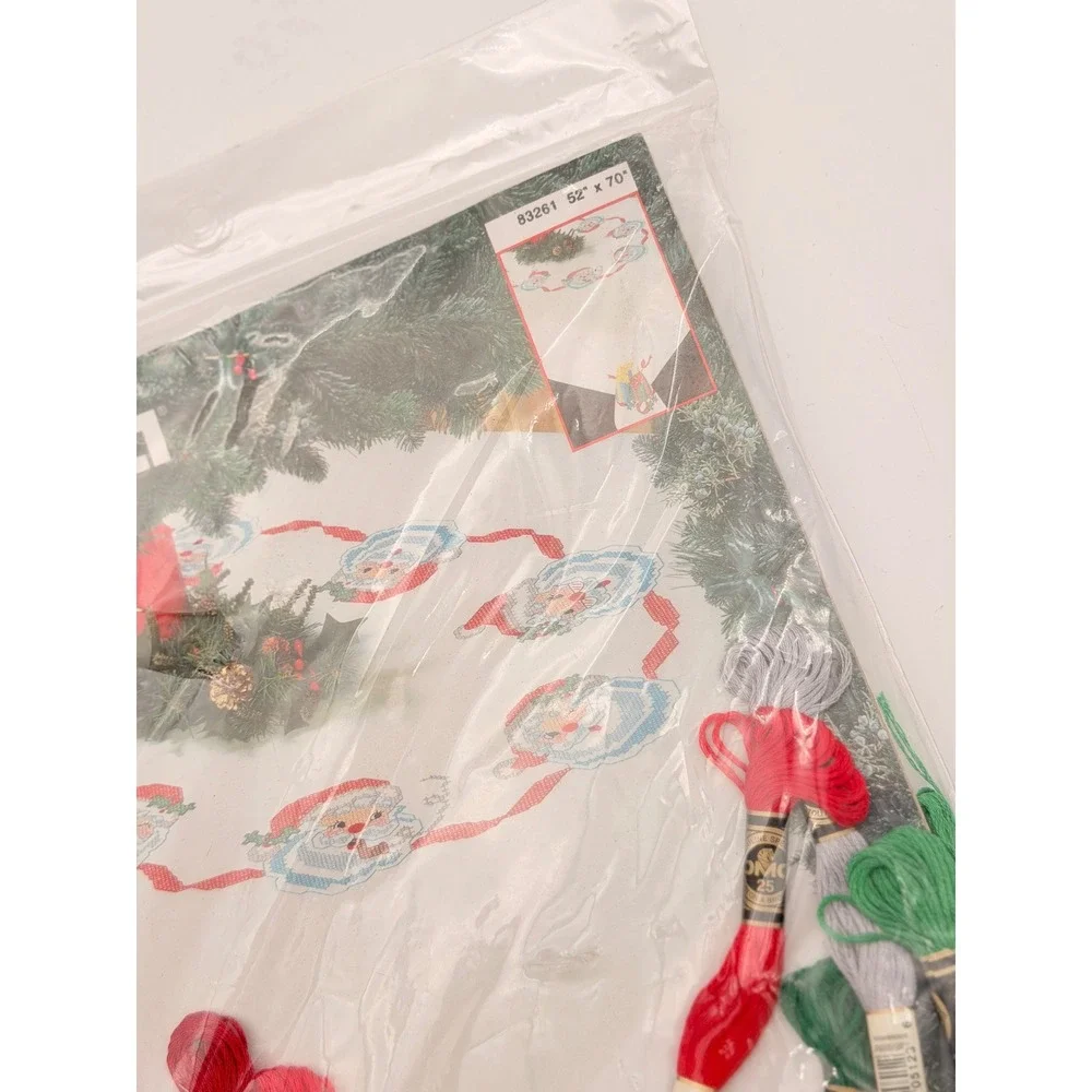 Bucilla Jolly Santas Stamped Cross Stitch Tablecloth Kit 83261 52x70 Christmas